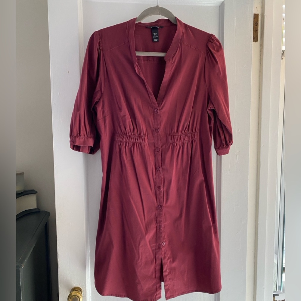 H & M Button-Front Shirt Dress in Brown